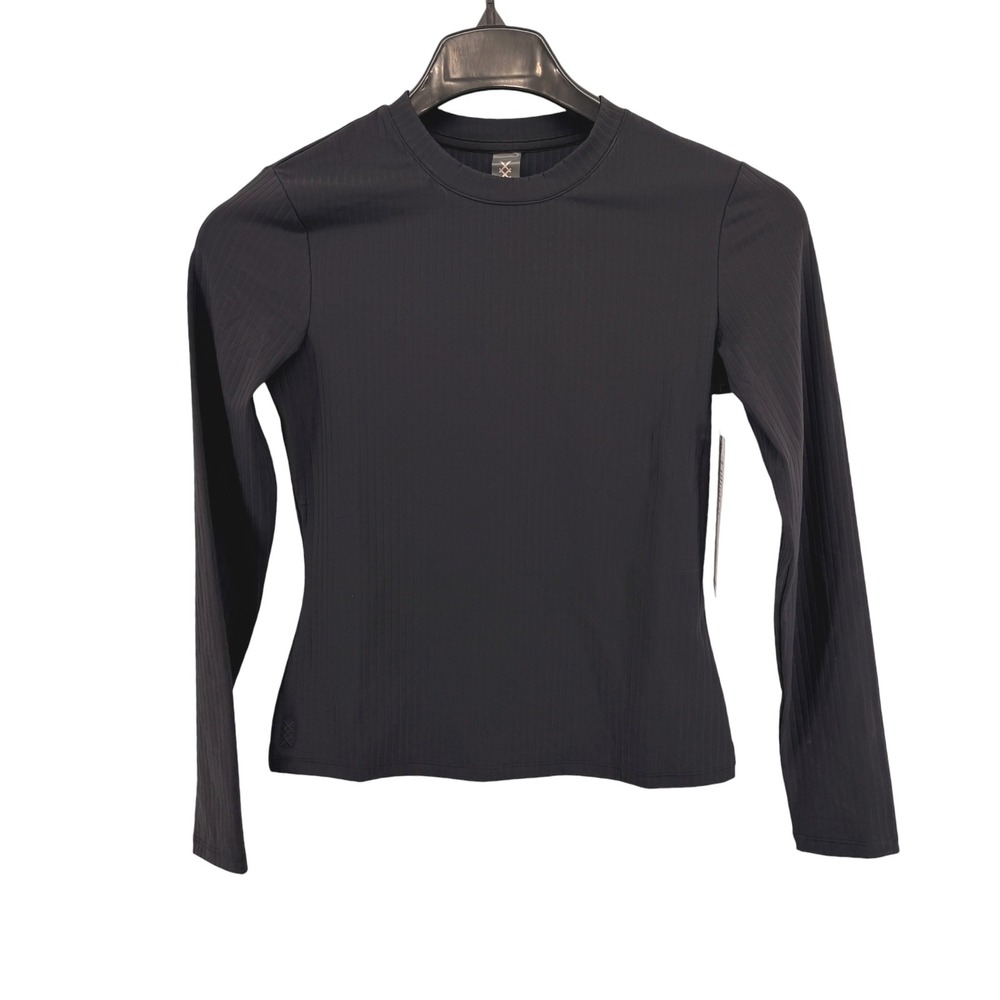 NEW Rhone Modern Ribbed LS Womens Small Top Black Performance Shirt Layer 200158